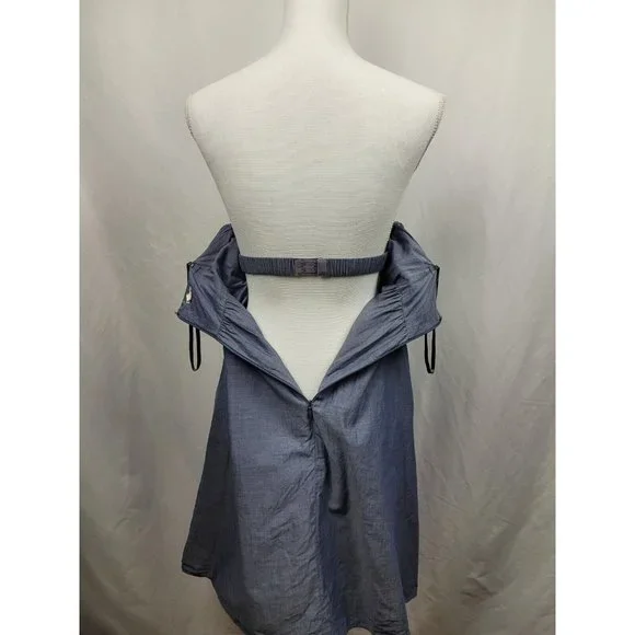 J.Crew Strapless Chambray Rose and Ruffle A-Line Dress 100% Cotton Size 0 - Picture 4 of 9